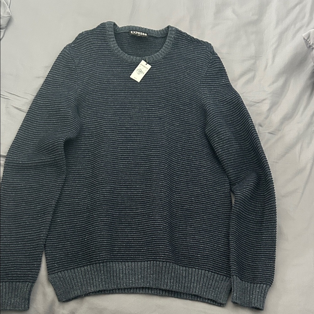 Express Men's Navy Textured Crewneck Sweater